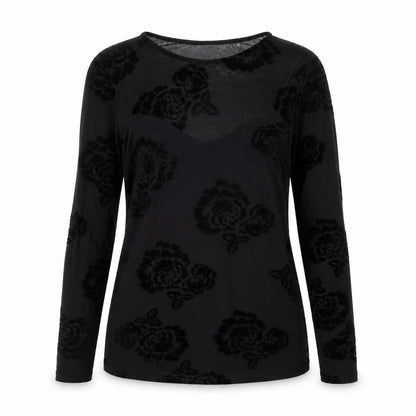 Dorothy Perkins Womens Black Floral Polyester Basic Blouse Size 14 Round Neck