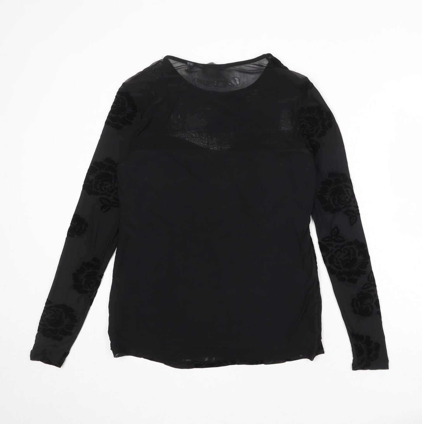 Dorothy Perkins Womens Black Floral Polyester Basic Blouse Size 14 Round Neck