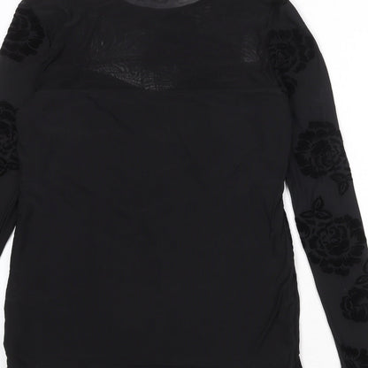 Dorothy Perkins Womens Black Floral Polyester Basic Blouse Size 14 Round Neck