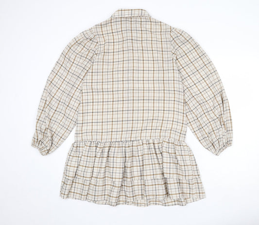 In the Style Womens Beige Plaid Polyester Shirt Dress Size 8 Collared Button