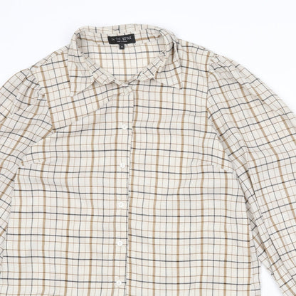 In the Style Womens Beige Plaid Polyester Shirt Dress Size 8 Collared Button