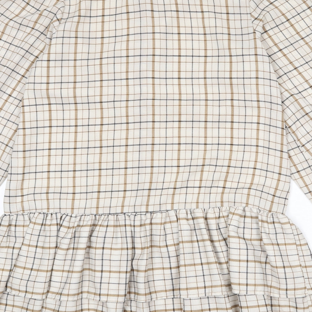 In the Style Womens Beige Plaid Polyester Shirt Dress Size 8 Collared Button