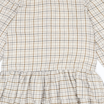 In the Style Womens Beige Plaid Polyester Shirt Dress Size 8 Collared Button