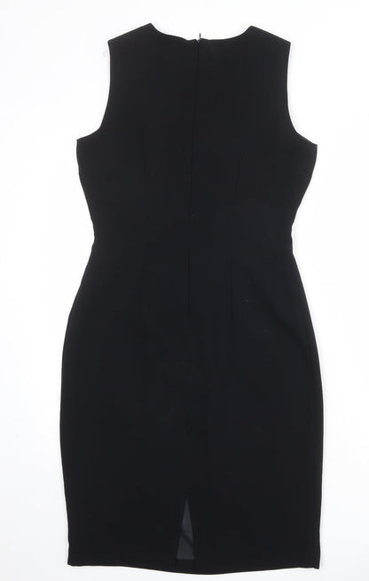 NEXT Womens Black Polyester Shift Size 10 Round Neck Zip