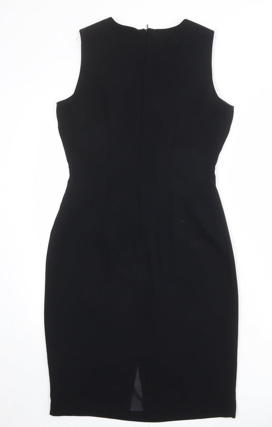NEXT Womens Black Polyester Shift Size 10 Round Neck Zip
