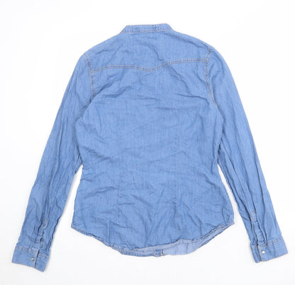 FOREVER 21 Womens Blue 100% Cotton Basic Button-Up Size S Round Neck