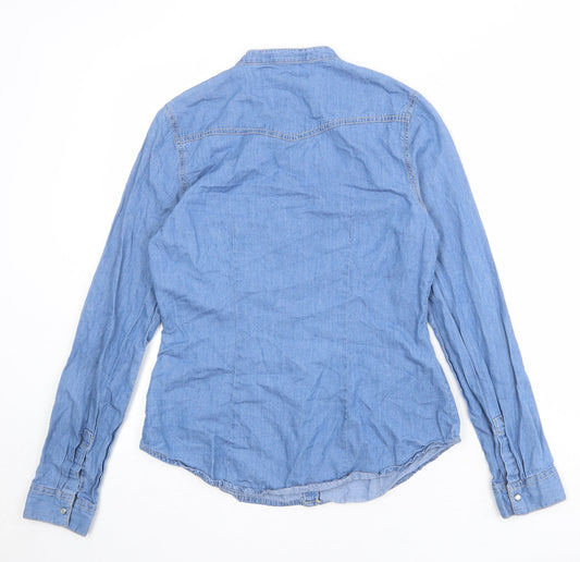 FOREVER 21 Womens Blue 100% Cotton Basic Button-Up Size S Round Neck