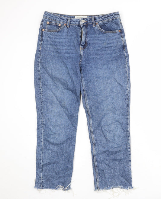 Topshop Womens Blue Cotton Straight Jeans Size 30 in Regular Zip