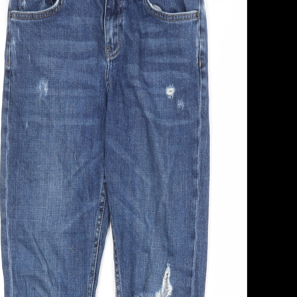 Topshop Womens Blue Cotton Tapered Jeans Size 28 in Regular Zip