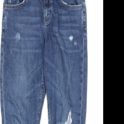 Topshop Womens Blue Cotton Tapered Jeans Size 28 in Regular Zip