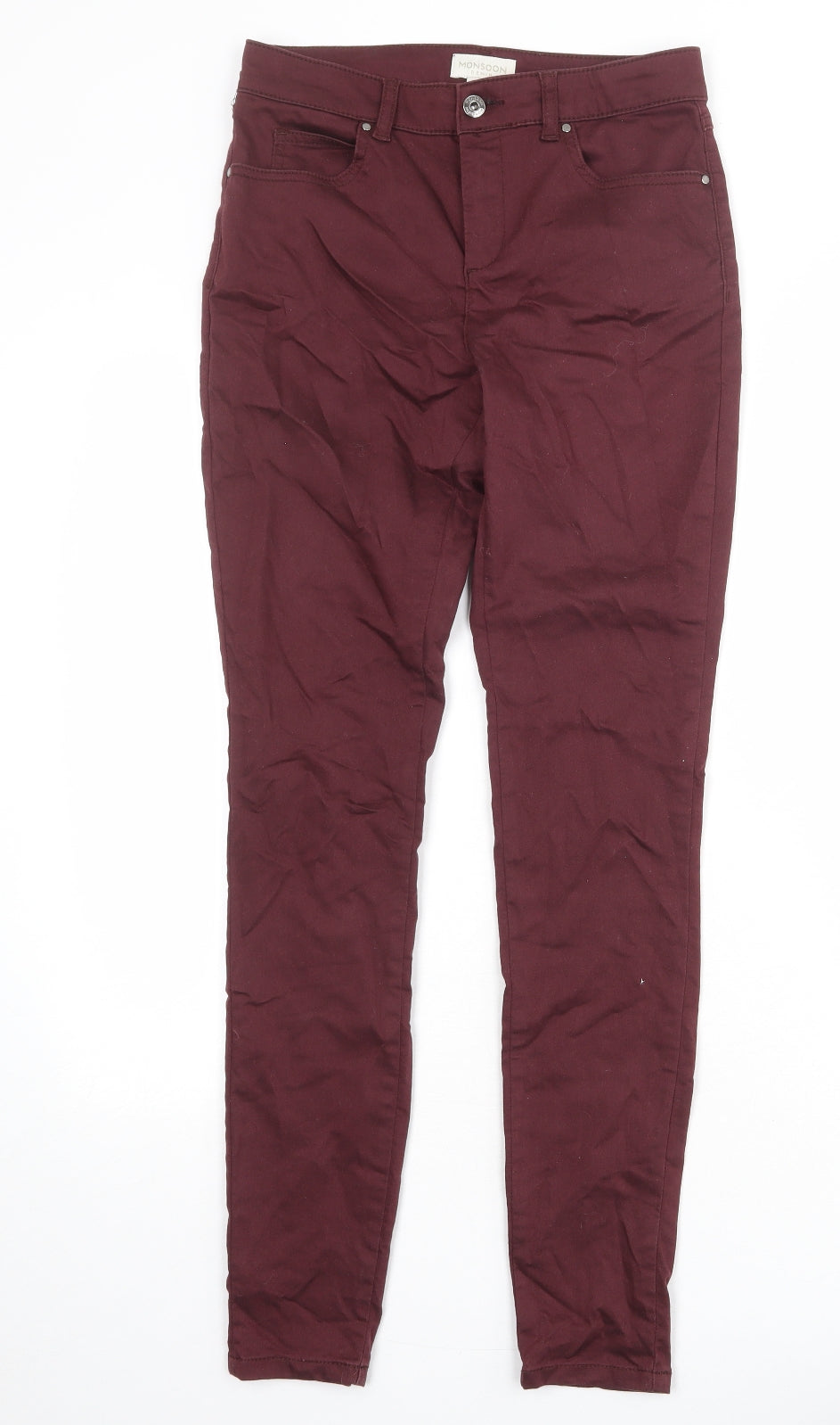 Monsoon Womens Red Cotton Skinny Jeans Size 8 Regular Zip