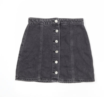 Miss Selfridge Womens Black Polyester A-Line Skirt Size 8 Button