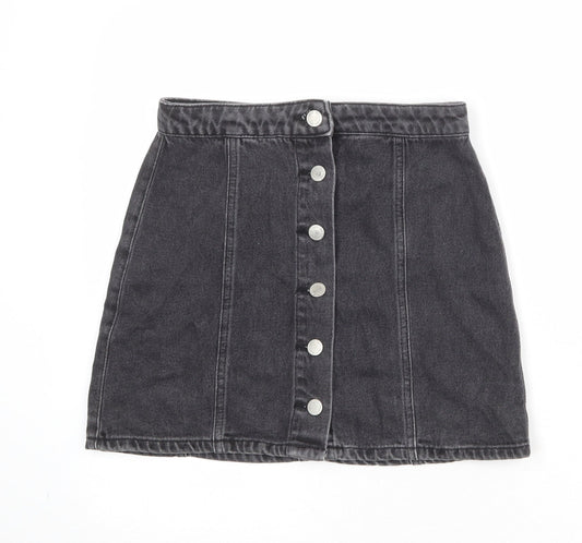 Miss Selfridge Womens Black Polyester A-Line Skirt Size 8 Button