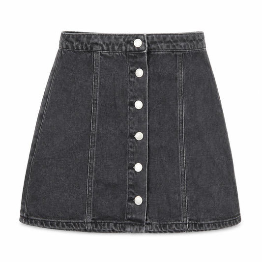 Miss Selfridge Womens Black Polyester A-Line Skirt Size 8 Button