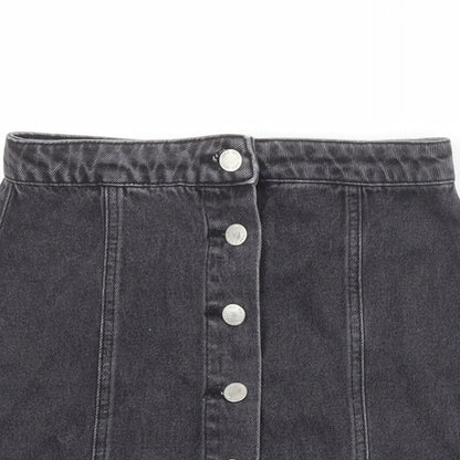 Miss Selfridge Womens Black Polyester A-Line Skirt Size 8 Button