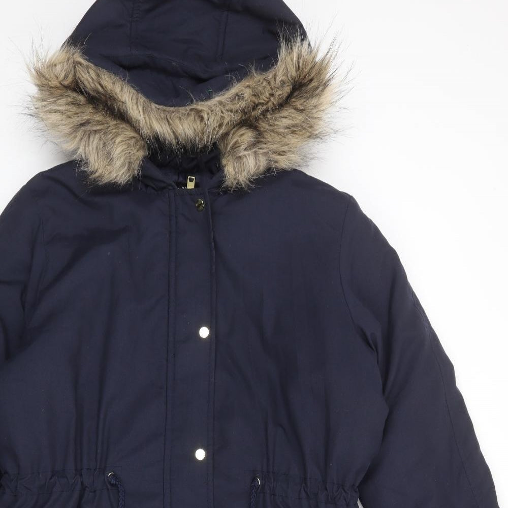 b.young Womens Blue Parka Coat Size 12 Zip