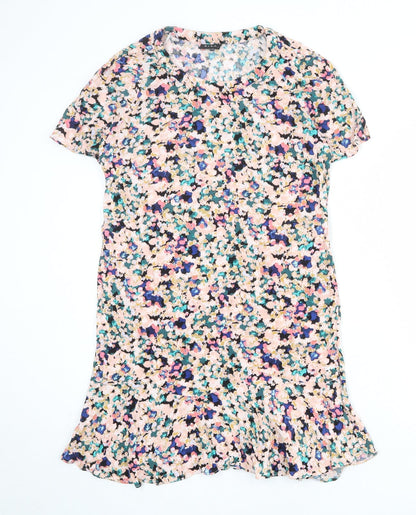 VILA Womens Multicoloured Geometric Viscose T-Shirt Dress Size S Round Neck Pullover