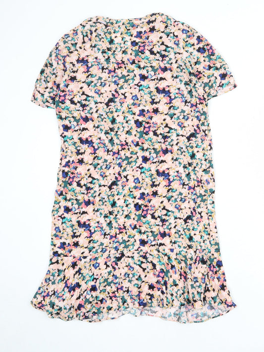 VILA Womens Multicoloured Geometric Viscose T-Shirt Dress Size S Round Neck Pullover