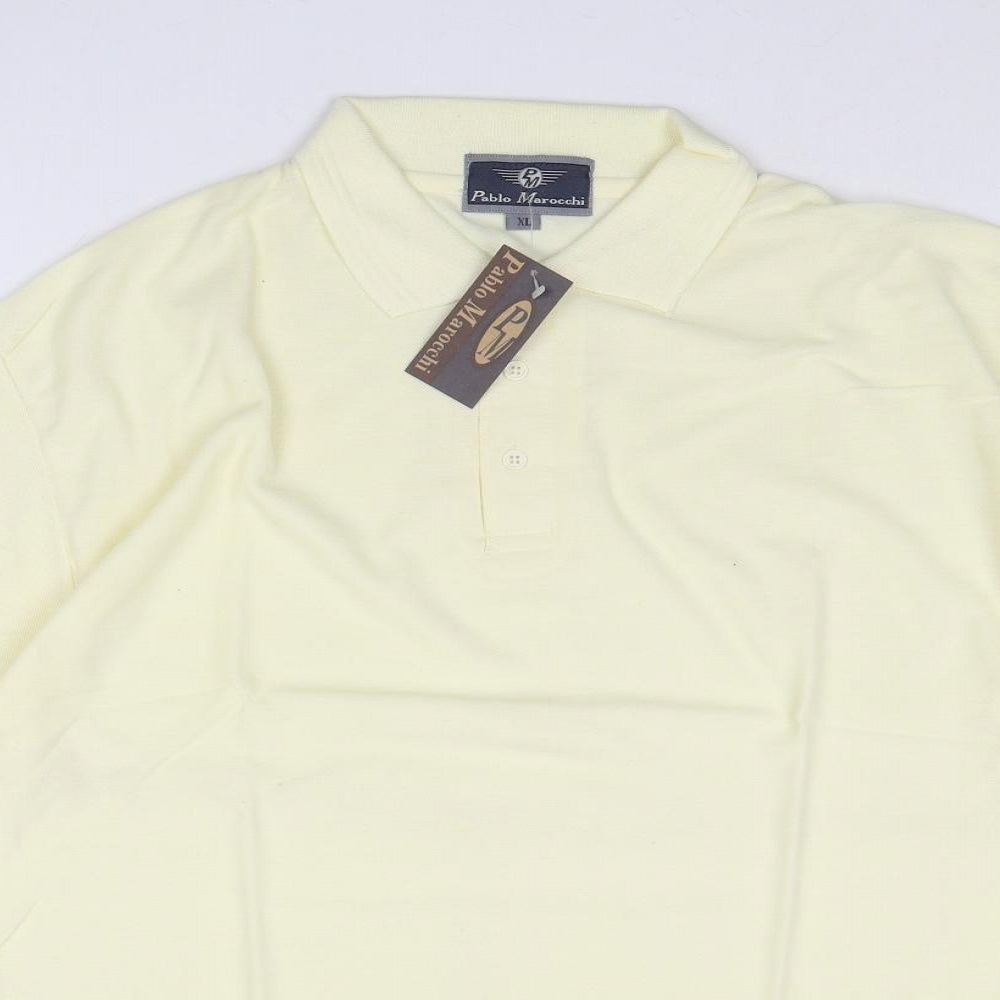 Pablo Marocchi Mens Yellow Polyester Polo Size XL Collared Button
