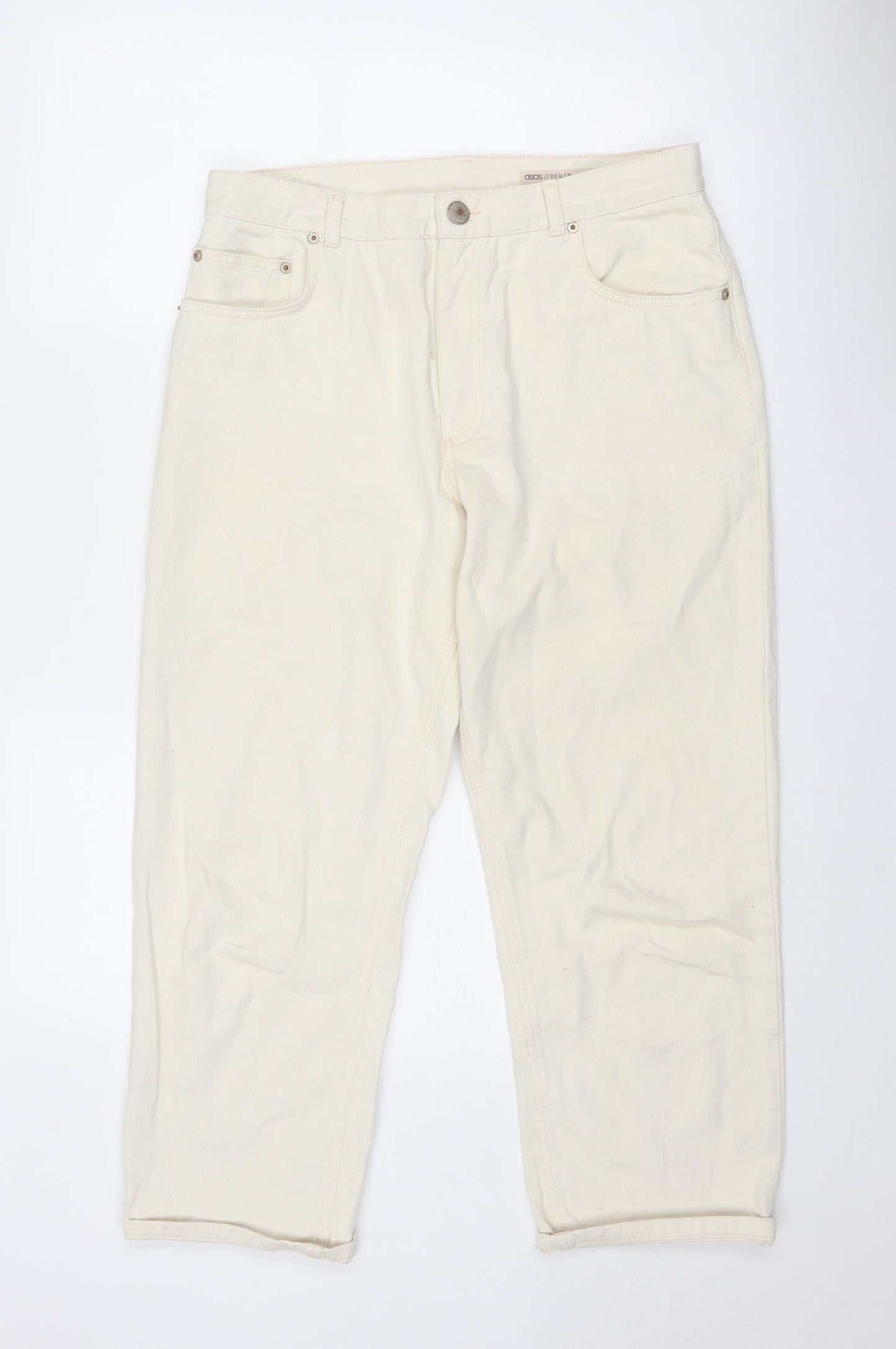 ASOS Womens Ivory Cotton Straight Jeans Size 32 in Regular Zip