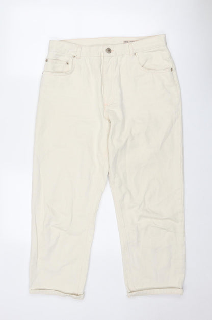 ASOS Womens Ivory Cotton Straight Jeans Size 32 in Regular Zip