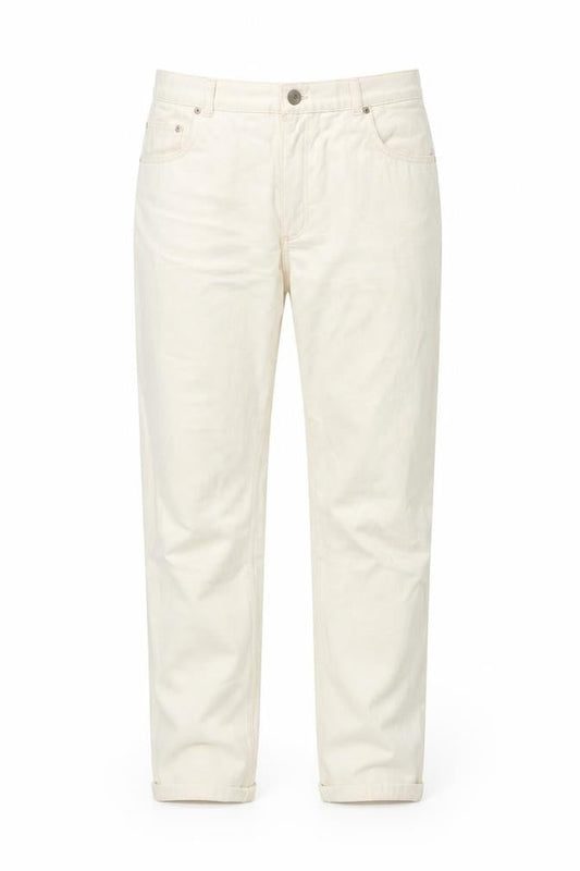 Front view of ASOS women’s ivory cotton straight jeans, size UK 32, in regular zip