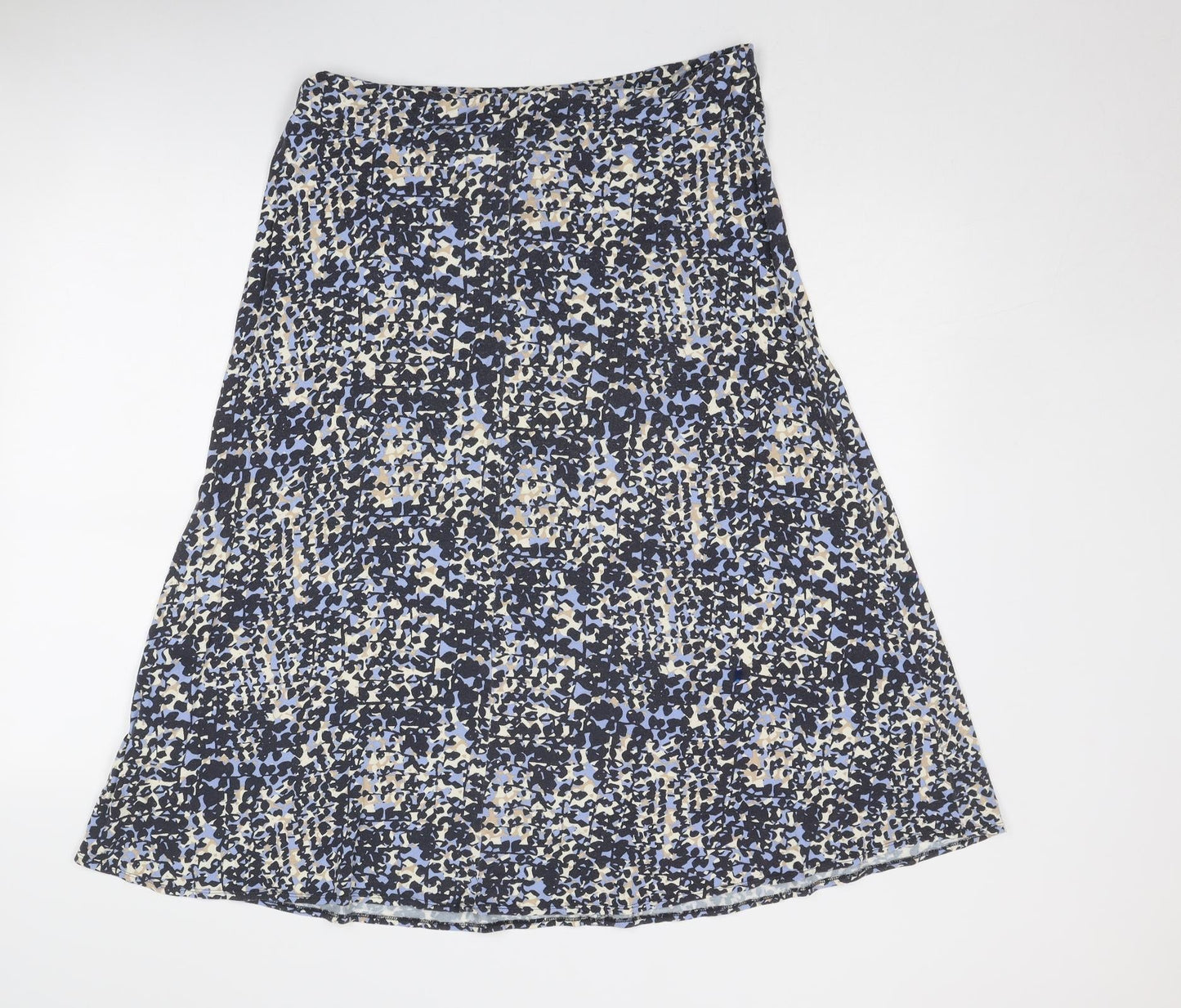 Classic Womens Blue Geometric Viscose Swing Skirt Size 14