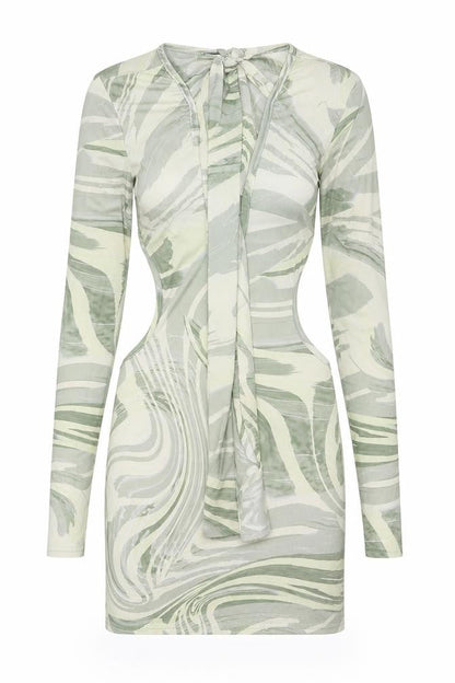 PRETTYLITTLETHING Womens Green Geometric Polyester Bodycon Size 8 Round Neck Pullover