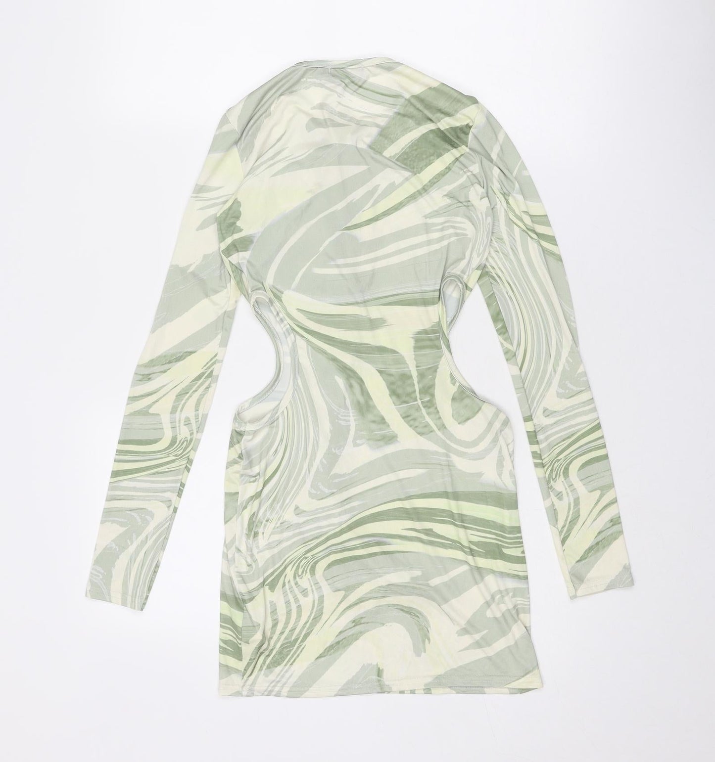 PRETTYLITTLETHING Womens Green Geometric Polyester Bodycon Size 8 Round Neck Pullover