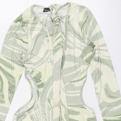 PRETTYLITTLETHING Womens Green Geometric Polyester Bodycon Size 8 Round Neck Pullover