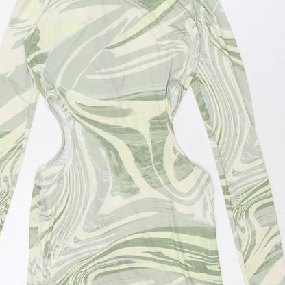 PRETTYLITTLETHING Womens Green Geometric Polyester Bodycon Size 8 Round Neck Pullover