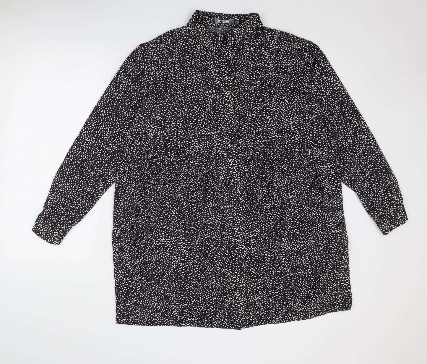 Missguided Womens Black Geometric Polyester Shirt Dress Size 8 Collared Button