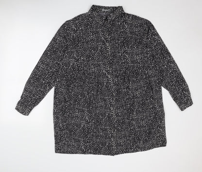 Missguided Womens Black Geometric Polyester Shirt Dress Size 8 Collared Button