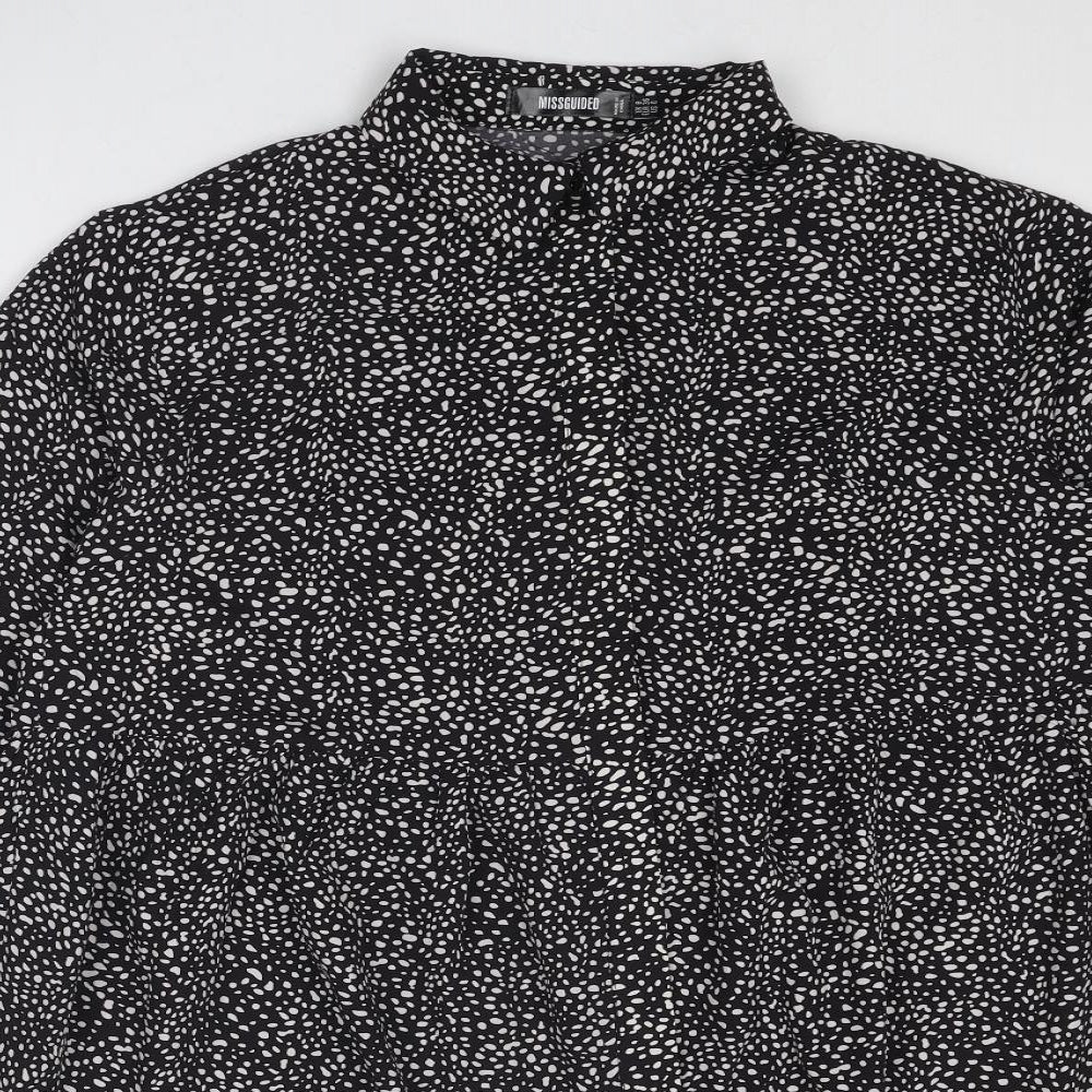 Missguided Womens Black Geometric Polyester Shirt Dress Size 8 Collared Button