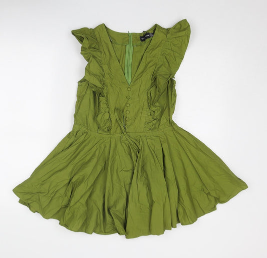 PRETTYLITTLETHING Womens Green Cotton Playsuit One-Piece Size 4 Zip