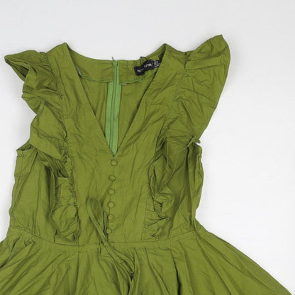 PRETTYLITTLETHING Womens Green Cotton Playsuit One-Piece Size 4 Zip