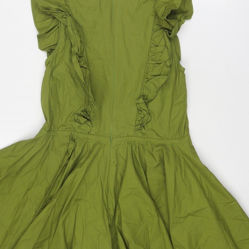 PRETTYLITTLETHING Womens Green Cotton Playsuit One-Piece Size 4 Zip