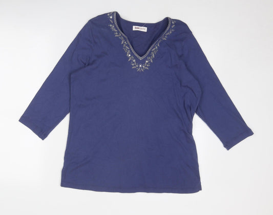 Bonmarché Womens Blue Cotton Basic Blouse Size M V-Neck