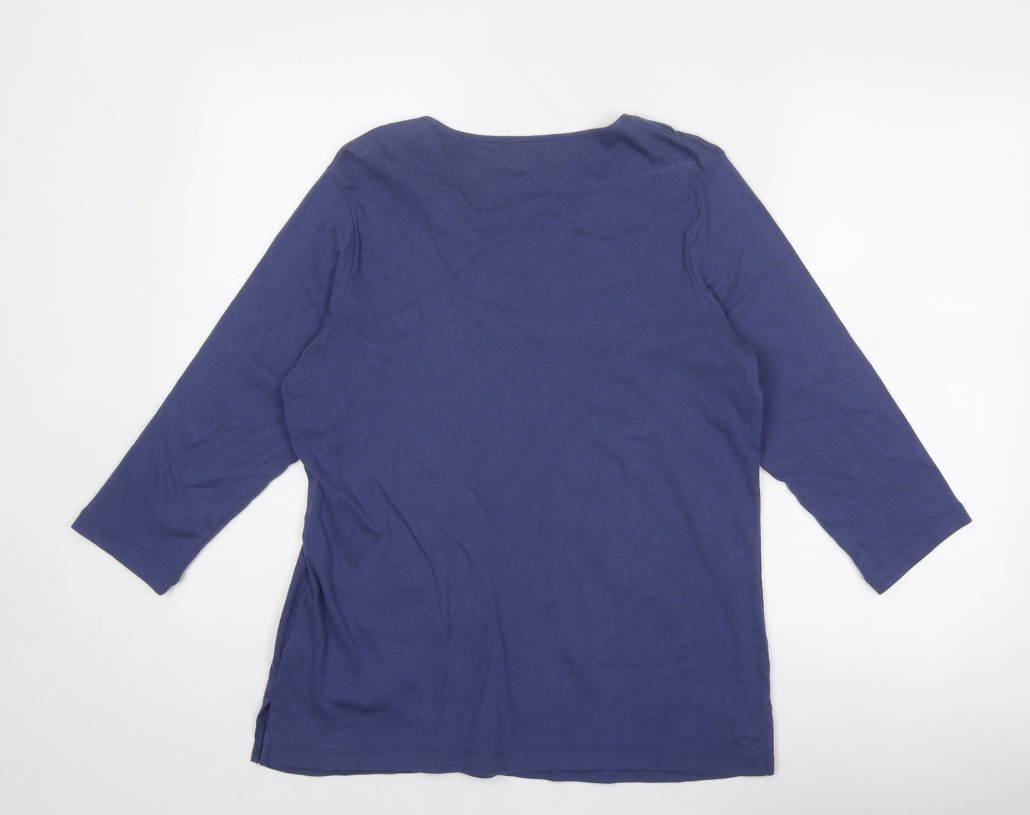 Bonmarché Womens Blue Cotton Basic Blouse Size M V-Neck
