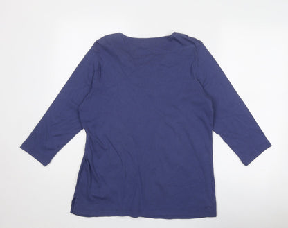 Bonmarché Womens Blue Cotton Basic Blouse Size M V-Neck
