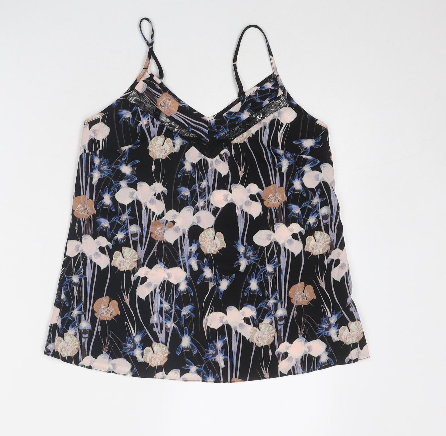 Miss Selfridge Womens Black Geometric Polyester Camisole Tank Size 6 V-Neck