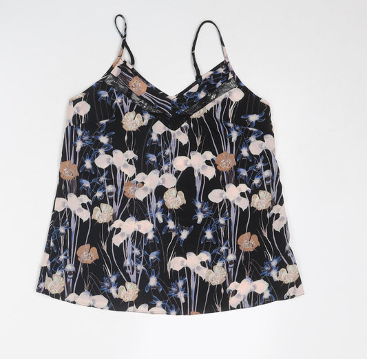 Miss Selfridge Womens Black Geometric Polyester Camisole Tank Size 6 V-Neck