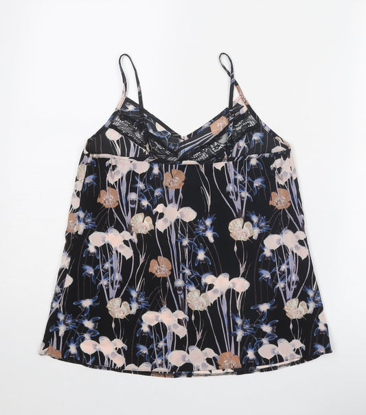 Miss Selfridge Womens Black Geometric Polyester Camisole Tank Size 6 V-Neck