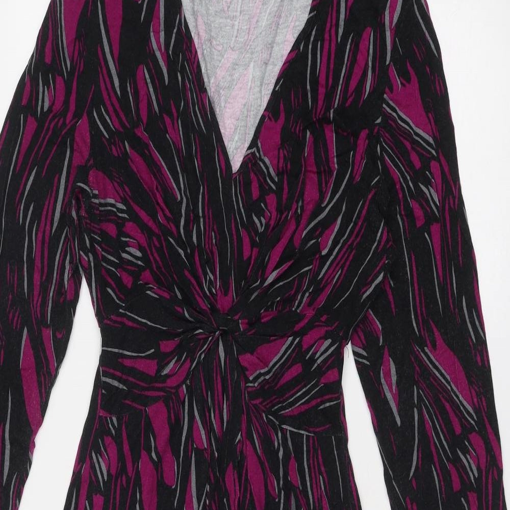 Roman Womens Purple Geometric Viscose A-Line Size S V-Neck Pullover
