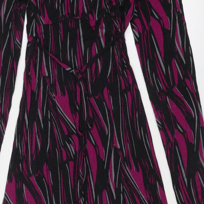 Roman Womens Purple Geometric Viscose A-Line Size S V-Neck Pullover