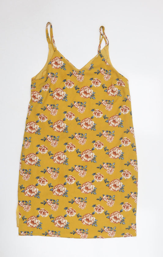 Dotti Womens Yellow Floral Polyester Tank Dress Size 10 V-Neck Pullover