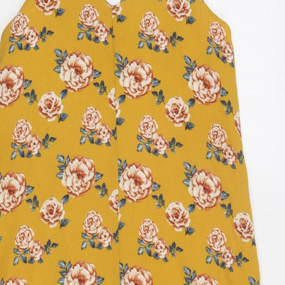 Dotti Womens Yellow Floral Polyester Tank Dress Size 10 V-Neck Pullover