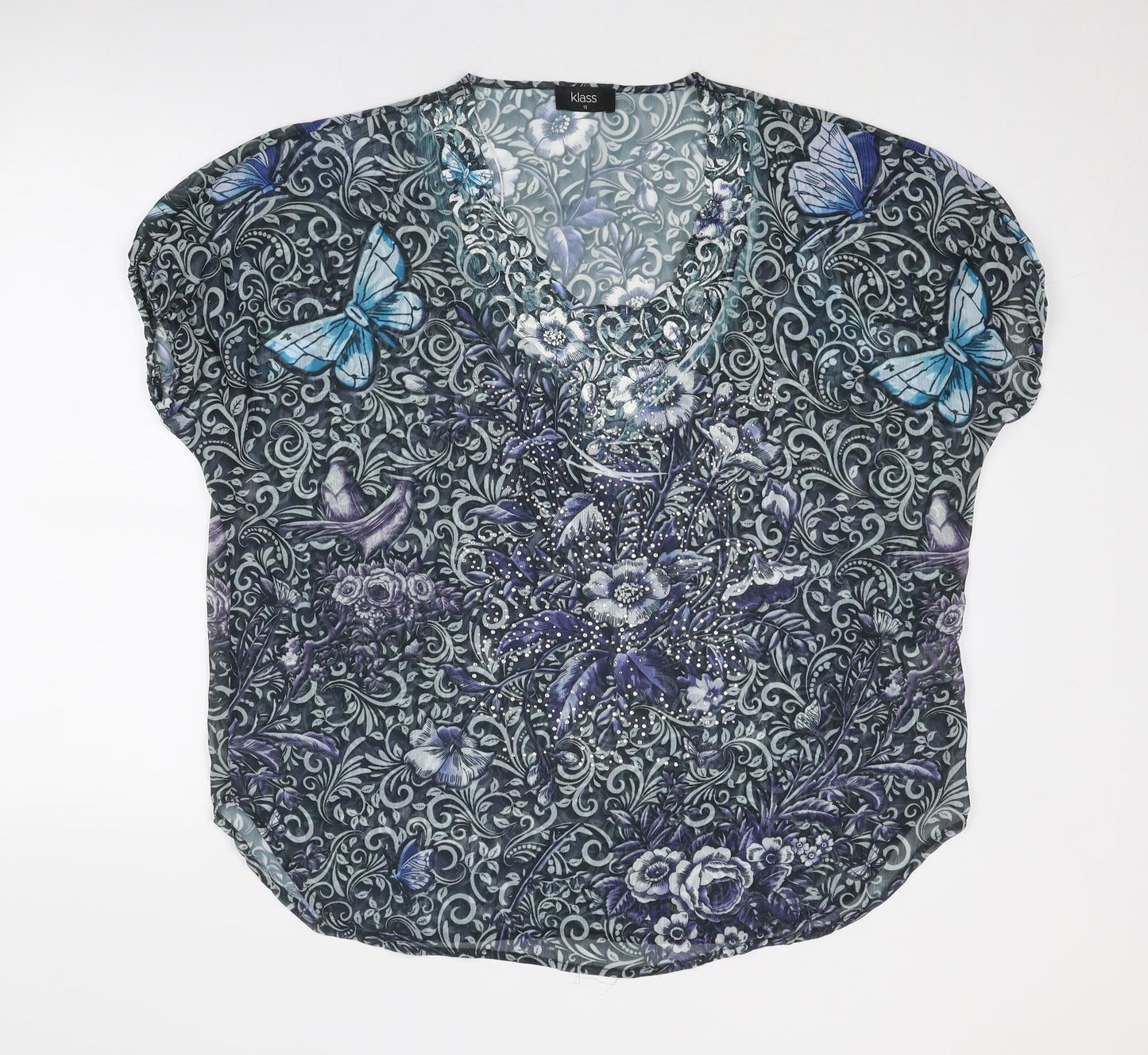 Womens UK Size 12 Klass Blue Basic Blouse