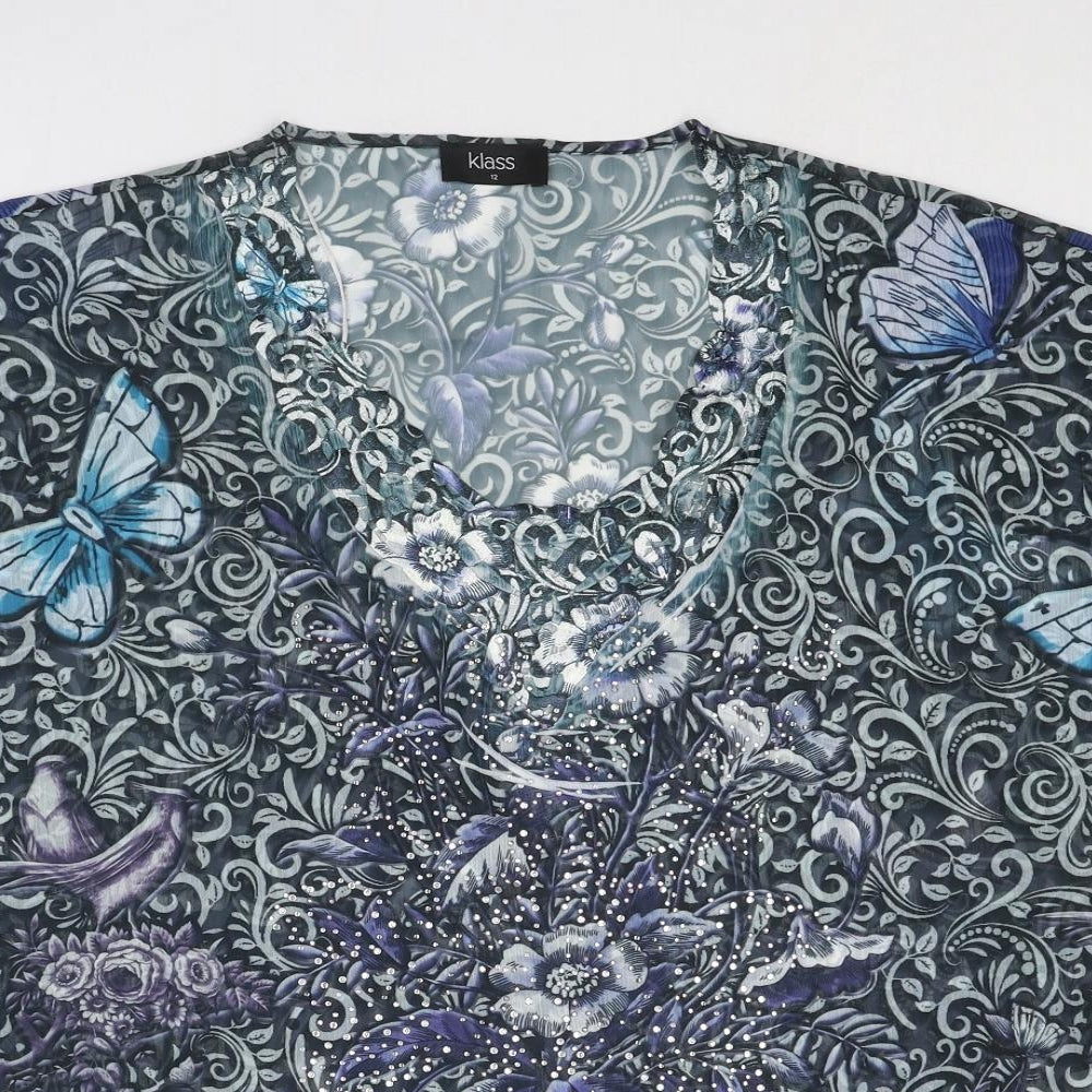 Womens UK Size 12 Klass Blue Basic Blouse