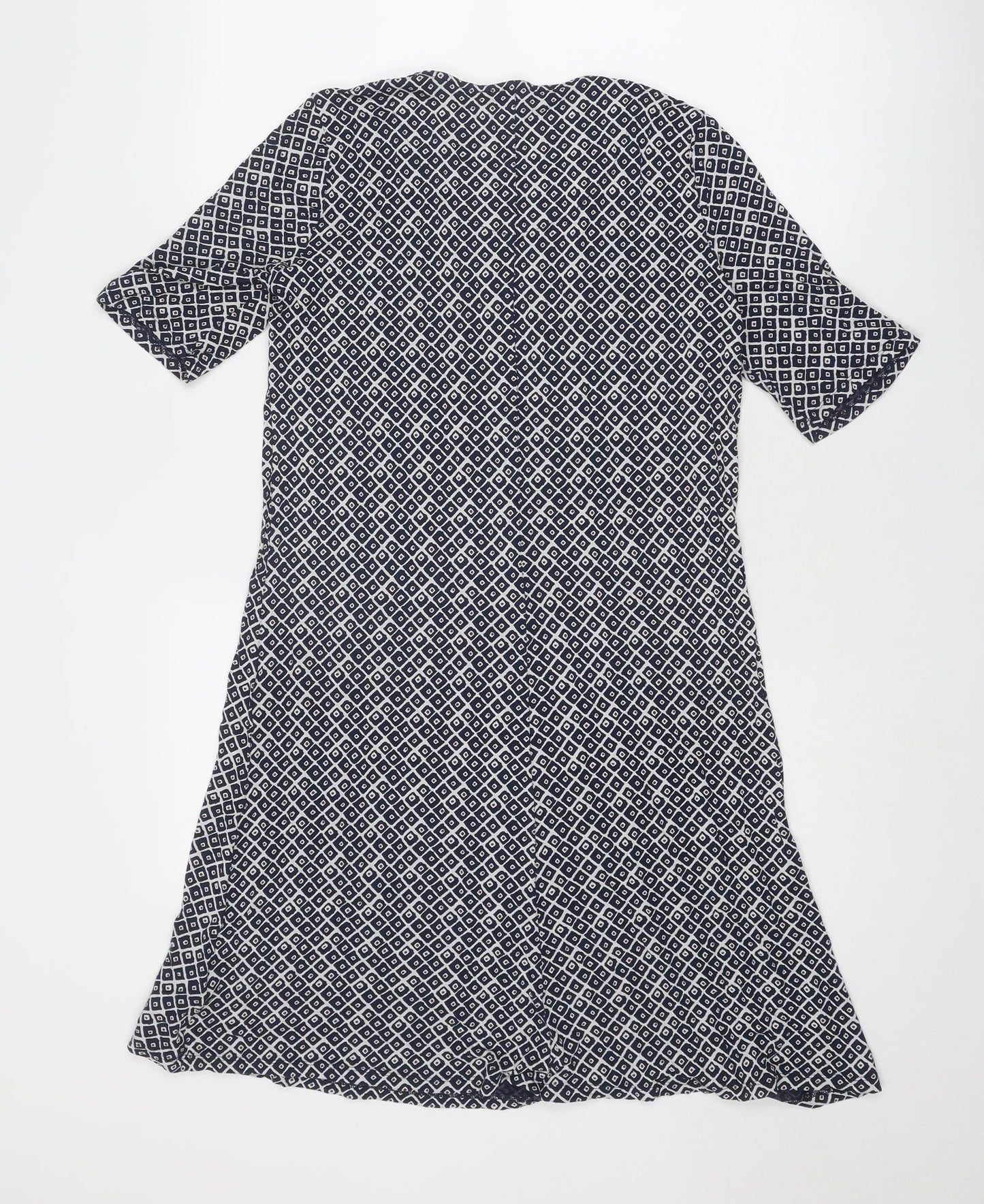 Marks and Spencer Womens Blue Geometric Viscose A-Line Size 12 Round Neck Pullover